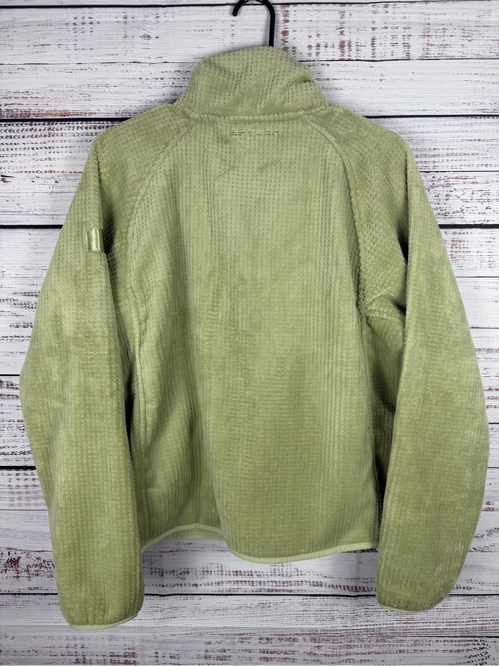 Spyder Women’s Sage Green Waffle Fleece Pullover Half Snap Pockets - Picture 2 of 9